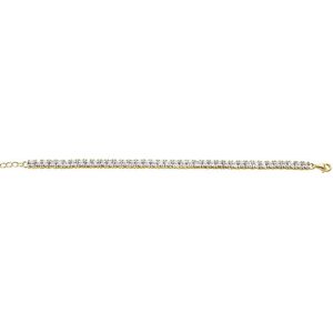 New Bling 9NB 0235 Zilveren tennisarmband - zirkonia vierkant 4 mm - lengte 17 + 3 cm - goudkleurig