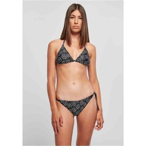 Urban Classics - Triangle Pattern blackflower Bikini set - L - Zwart/Wit