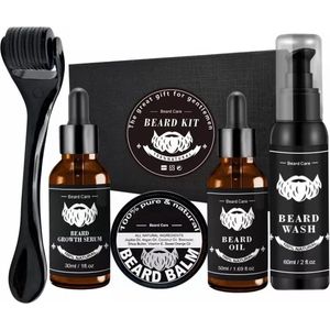 Luxe 6 In 1 Baardverzorgingsset voor Mannen – Complete Beard Care Kit met Baardolie, Baardgroei Serum, Beard Balm, Beard Wash & Derma Roller – Perfect Cadeau voor Baardverzorging & Baardgroei The Great Gift For Gentlemen