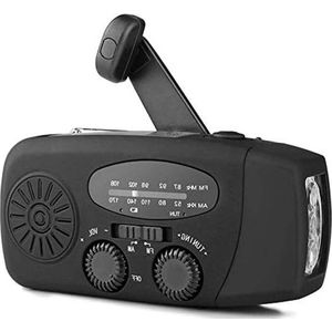 oCreon Zwengelradio op Zonne-energie NOAA/AM/FM/SW - 5000mAh Powerbank - SOS Alarm - Kompas - Leeslamp