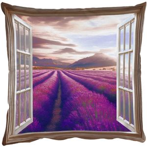Sierkussens - Kussentjes Woonkamer - 45x45 cm - Doorkijk - Lavendel - Landschap - Bloemen - Paars