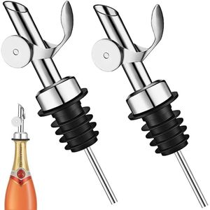 2 Pcs Stainless Steel Metal Pouring Spout with Rubber Caps for Schnapps, Professional Spirits, Wine, Oil, Cocktails, and Juice