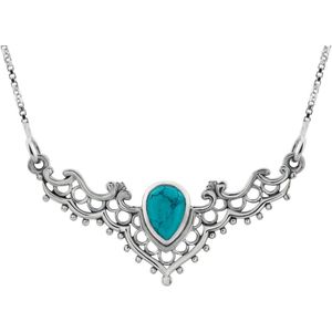 Zilveren ketting dames met hanger | Zilveren ketting, Turkoois of Turquoise steen met sierlijke bewerkingen