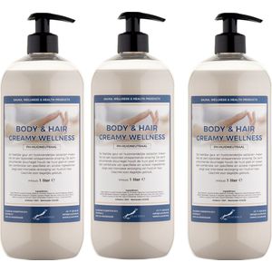Body & Hair Creamy Wellness 1 liter - set van 3 stuks - met gratis pomp - 2 in 1 voor lichaam en haar.