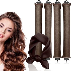 Hittevrije krultang - 4 stuks - 27*3*3cm - krultang - met sjaal 70*70cm - hittevrije krultang voor alle haartypes - DIY krultang - hittevrije krultang - verander je kapsel gemakkelijk - valt niet gemakkelijk uit tijdens het slapen