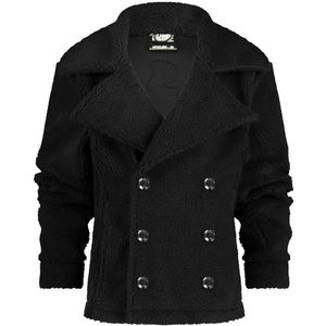 SuperRebel JOE_ – Warme jas heren – Zwart – Teddy trenchcoat – Lang model – Winterjas