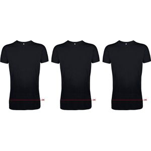 Set van 3x stuks longfit t-shirts zwart voor heren - extra lange shirts, maat: 3XL