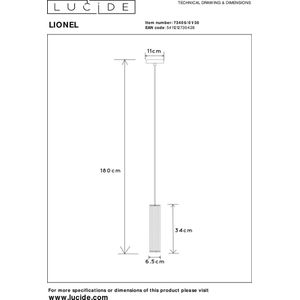 Lucide LIONEL - Hanglamp - Ø 6,5 cm - 1xE27 - Zwart