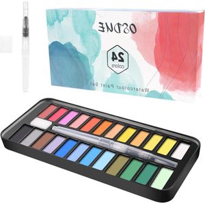 Aquarelverfset - 24 levendige kleuren in draagbare doos, inclusief metaal/fluorescerende kleuren - perfect voor kunstenaars, beginners en schilderliefhebbers