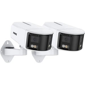 Beveiligingscamera - Beveiligingscamera's voor binnen - Security - Beveiliging - 2 Camera's - Bewakingscamera voor buiten - Outdoor - IP camera - 4K - 180 graden - 8MP - Dual lens - Wit