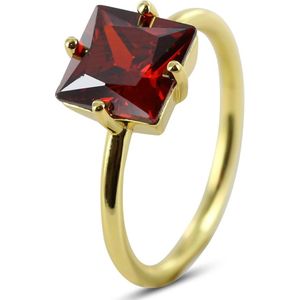 Silventi 9SIL-22548 Zilveren Ring - Dames - Zirkonia - Vierkant - 8 mm - Rood - Maat 54 - 1,76 mm - Zilver - Gold Plated (Verguld/Goud op Zilver)