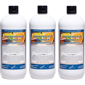 Showerscrub Sweet Orange & Cedarwood 1 liter - set van 3 stuks - verfrissende scrubgel - exfoliërende bodyscrub
