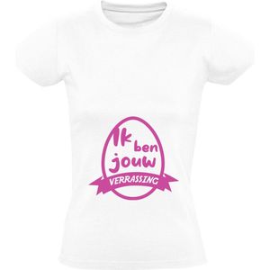 Ik ben jouw verrassing Dames T-shirt | zwanger | moeder | baby | meisje | zwangerschap | bekend maken | Wit