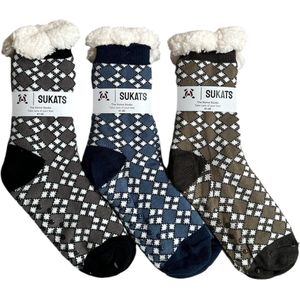 Sukats® Huissokken - Homesocks - 3 Paar - Maat 41-46 - Antislip Sokken - Fluffy Sokken - Huissokken Heren - Slofsokken - Variant 11 - Meerdere Maten en Varianten - Verwarmde Sokken