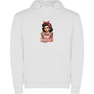 Witte unisex hoodie met “Monday again“ Print Full Color merk Roly maat 3XL