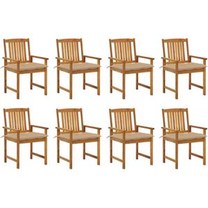 The Living Store Houten Tuinstoelenset - 8 stoelen - Massief acaciahout - Olieafwerking - Beige kussen - 61x57x92cm - Weerbestendig