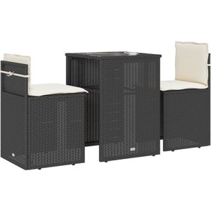 vidaXL Bistroset - 3-delig - Poly Rattan - Zwart Bistro Set - Tuinmeubel - Buitenshuis Eten - Terras - Lounge Set