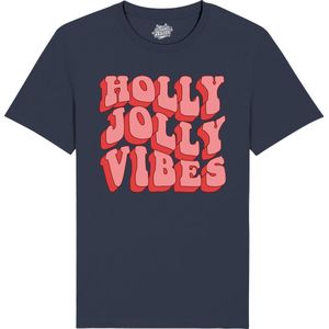 Holly Jolly Vibes - Foute Kersttrui Kerstcadeau - Dames / Heren / Unisex Kleding - Grappige Kerst Outfit - T-Shirt - Unisex - Navy Blauw - Maat L