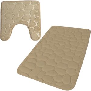 Urban Living badkamer droogloop matjes/tapijt - set 2x stuks - memory foam - beige