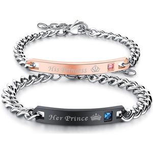His Prince & Her Princess Armband Set voor Hem en Haar - Valentijn Cadeautje voor Stellen - Romantische Sieraden Set - Liefdes Cadeau