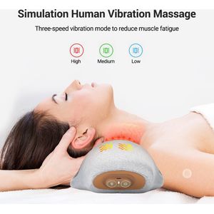 WizBay Premium Select® Nek Massage Kussen - Shiatsu Massagekussen - Nekstretcher - Nek Kussen - 3 Standen Vibratie Low Medium High - Inclusief Warmte Massage - Cervical Spine Ontlasting - Super Soft Rebound - USB kabel Aansluiting - Kleur Licht Grijs