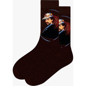 Kunst Sokken - Zelfportret met Bloemenhoed - Maat 36-40 - Gekleurde Sokken van Biologisch Katoen - grappige sokken voor Heren en Dames - vrolijke sokken met Motief - Funny Socks