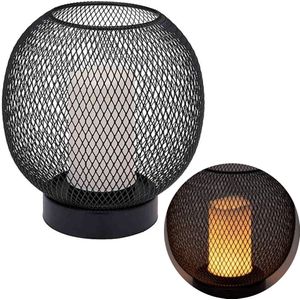 Cheqo® Luxe Tafellamp - Bedlamp - Lamp - Sfeerverlichting - Draad Metaal - ø18cm x 19cm - Op Batterijen - Zwart - Warm Wit Led
