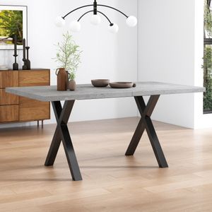 Eettafel, kruispootontwerp, rechthoekige eettafel, salontafel, modern, eenvoudige smeedijzeren eettafel, L140*B80*H76cm, betonlook + zwart