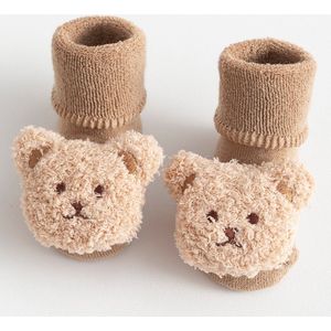 2 paar herfst- en wintersokken voor baby's en peuters - Antislip wintersokken voor baby's - Dikke zachte vloersokken - Warme katoenen sokken voor peuters - Leuke cartoonpatroon kindersokken - Mid-tube peutersokken - Maat M (1-3 jaar) - bruin