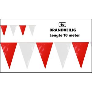 Vlaggenlijn rood/wit pvc 10 meter- BRANDVEILIG - Themafeest festival party brandvertragend verjaardag