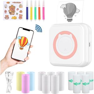 Miniprinter voor smartphone - Fotoprinter voor notities - Draagbare thermische printer - Draadloze Bluetooth-pocket printer - Roze