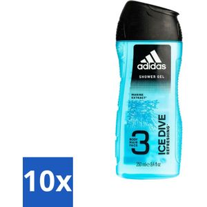 Adidas - 3-in-1 Douchegel - Ice Dive Refreshing - Marine Extract - 250 ml - Bulkverpakking - 10 stuks