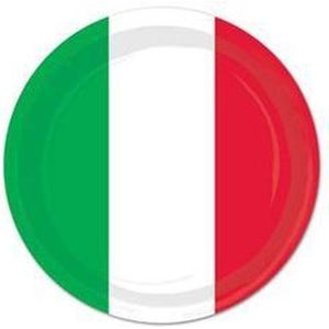 16x stuks Kartonnen bordjes Italie/Italiaanse vlag print 23 cm - Partybordjes Italie thema