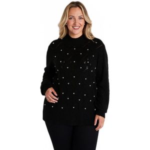 Zachte opengewerkte kralen trui met opstaande kraag