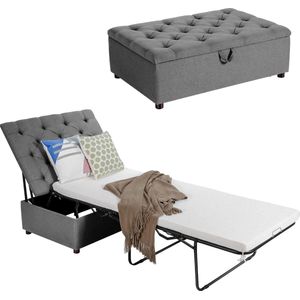 Slaapstoel met bedfunctie, 2-in-1 logeerbed en voetenbank inklapbaar, stoel met matras 182 x 78 cm, totale afmetingen 226 x 103 x 97 cm