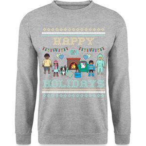 Spreadshirt Playmobil Familie Happy Holidays Ugly Christmas Mannen Sweater