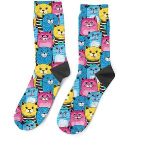 Goby Kleurrijke Katten Sokken – Happy Socks - Grappige Sokken - Vrolijke Sokken - Maat 35–39
