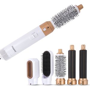 Niceey Fohnborstel - Krultang 5-in-1 Set - Airstyler - Multistyler - Stijlborstel - Krultang met Opzetstukken - Haardroger met Borstel - Met Handschoen - Krulborstel - Haarborstel - 2025 Model - Wit