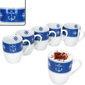 MamboCat Set van 6 AHOI Koffiemokken voor 6 Personen gemaakt van Porselein