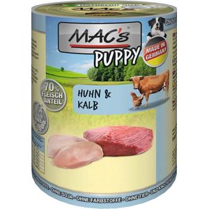 MAC’s Hondenvoer Natvoer Puppy Blik - 70% Kip & Kalf  - 6 x 400g