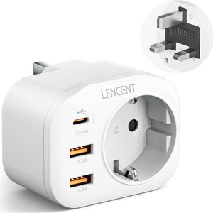 Reisadapter Type G voor Groot-Brittannië en Ierland - Snel opladen met QC3.0 + PD20W - 4 in 1 multifunctionele reisadapter