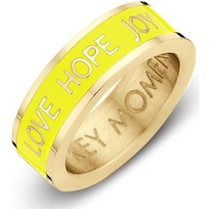 Key moments 8KM-R0013-52 Stalen Ring - Dames - Geel - Emaille - LOVE HOPE JOY - Maat 52 - Staal - Cadeau - Gold Plated