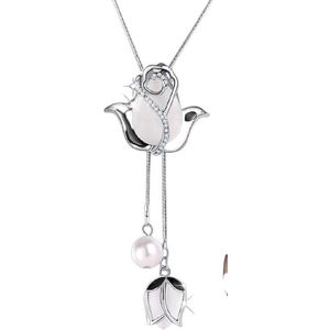 N3 Collecties Witte Zirconia Tulp Vrouwen Lange Ketting Kristallen Ketting Hanger Zilver Kleur