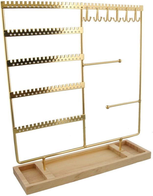 Sieradenhouder - Goudkleurig - Display - Hout en Metaal - 35x30x9,5 cm