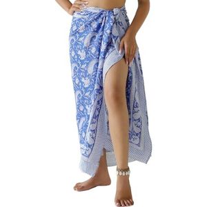 Bedekkende sarong voor vrouwen - Handgemaakt Indiaas blokpatroon, 100% katoen, 185 x 109 cm