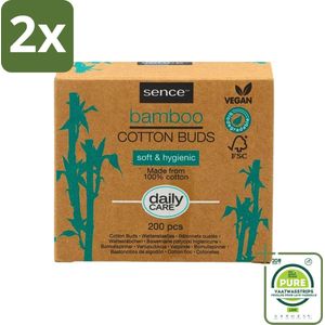 Sence - Bamboe - Wattenstaafjes - Afbreekbaar & Vegan - 200 Wattenstaafjes - Voordeelverpakking - 2 stuks - Bamboe wattenstaafjes - Vegan wattenstaafjes