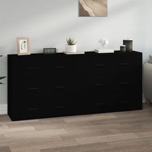 The Living Store Dressoir Set - Zwart - 80 x 33 x 70 cm - Bewerkt hout