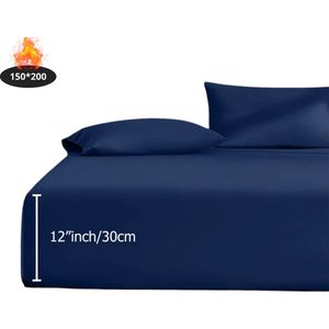Bovista Hoeslaken Set - Inclusief Kussensloop - 3 Delige Set - Beddengoed - Fitted Sheet - Pillow Case - Bed - Blauw 150 x 200