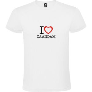 Wit T shirt met print van 'I love Zaandam' print Zwart / Rood size XS