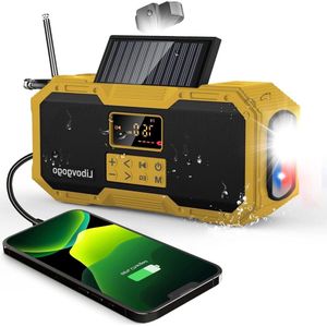 Auto-Scan FM-AM zwengelradio met mobiele telefoonoplaadfunctie en zonne-oplader - 10 W IPX5 spatbescherming - bluetooth-luidspreker en draagbare dynamo-noodradio - 4000 mAh powerbank - zaklamp en leeslamp